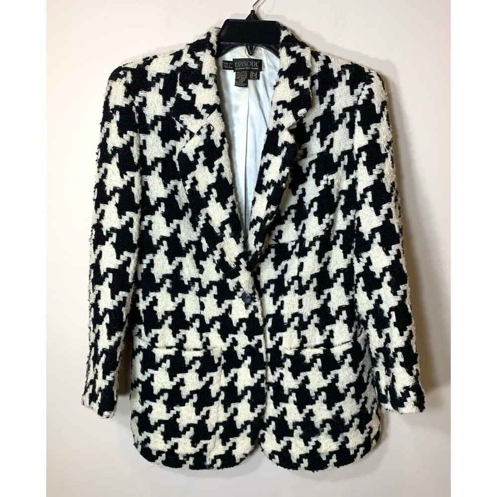 Episode Blazer Womens Size 2 Wool Houndstooth Oversized 80s 90s WARM! Lined VNTG